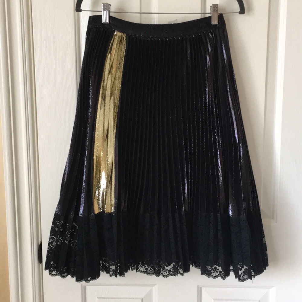 VIVIENNE TAM PLEATED BLACK GOLD MIDI SKIRT S 0